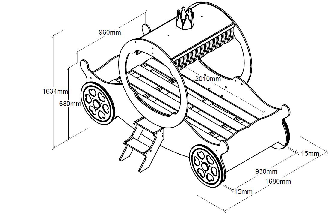Letto bambine design carrozza, finitura Rosa laccato