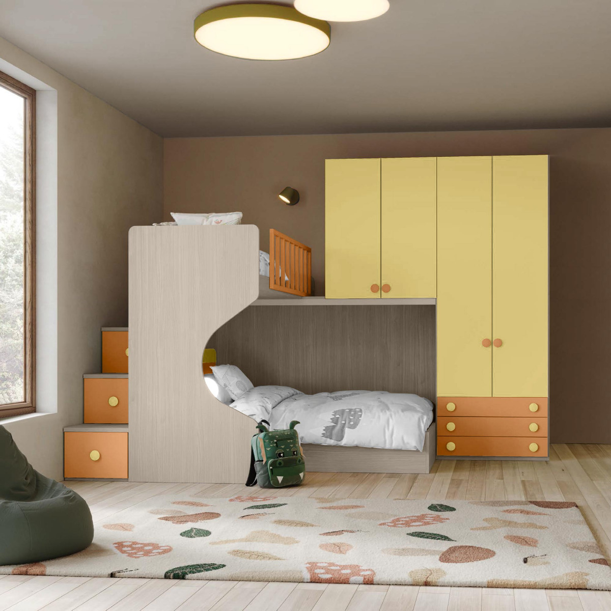 soppalco con scaletta cassettoni