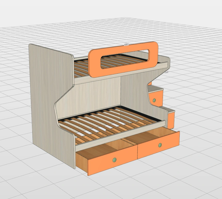 Letto castello 1 piazza e mezza, con scaletta contenitiva, Cenere wood e Albicocca Zenzero Shop