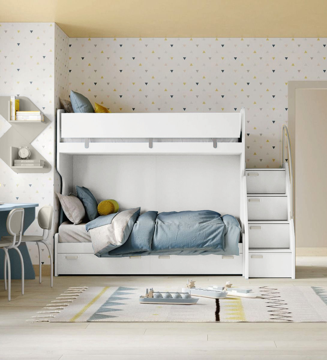 Letto a castello bambini con 2 cassetti, Bianco e Grigio dorian