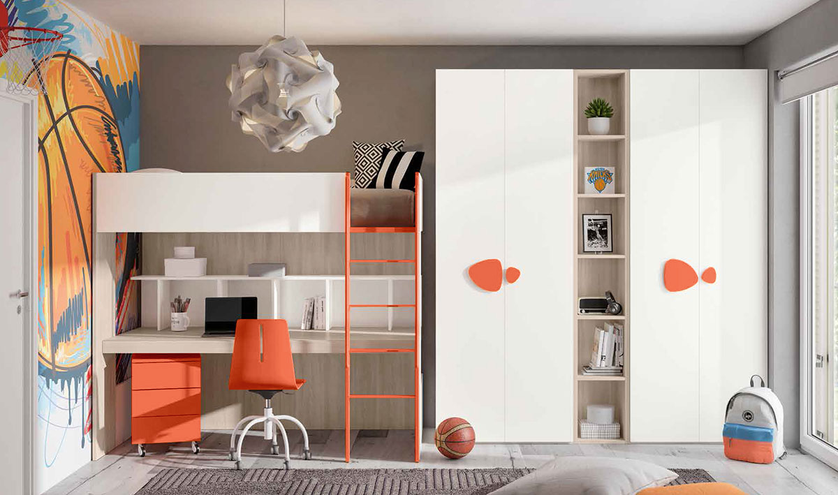 Letto a castello multifunzione con zona studio Spring Zenzero Shop