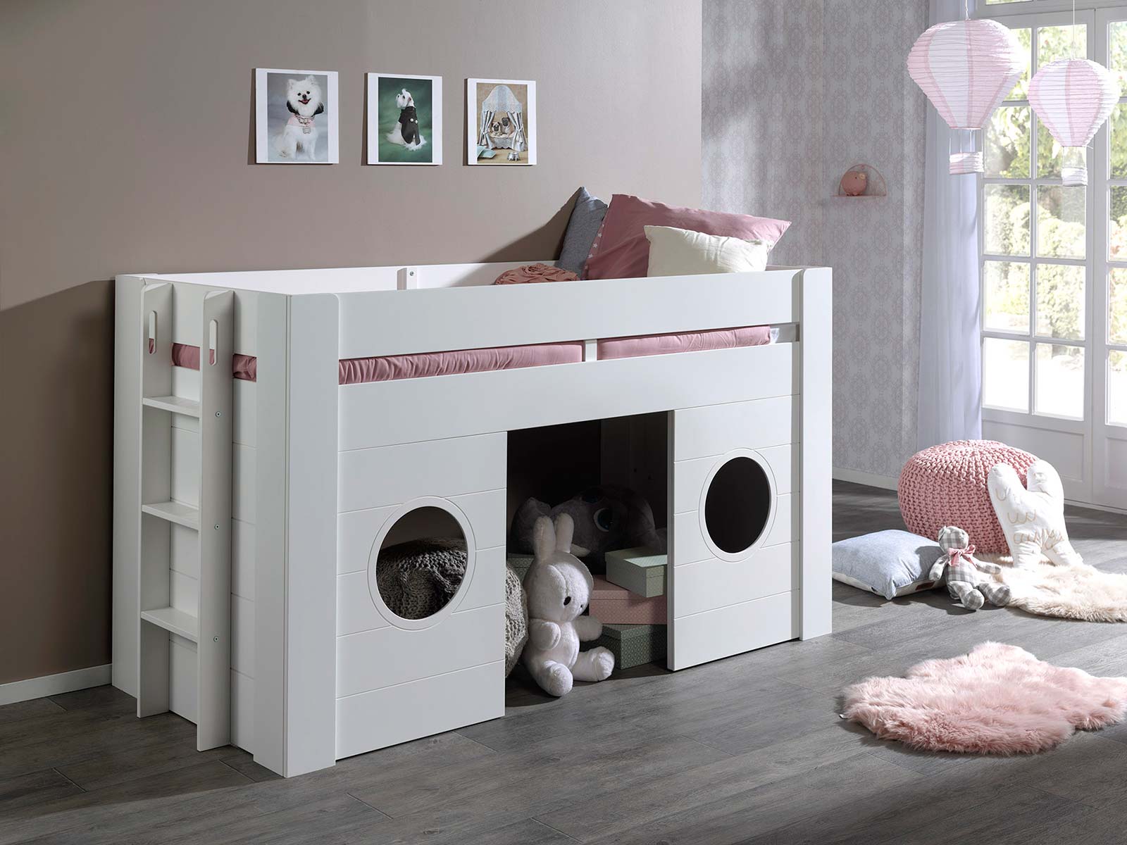 Letto soppalco per bambini, bianco laccato