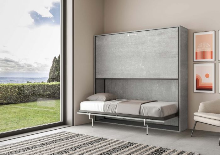 Letto finitura Cemento, composto da due letti singoli a castello a scomparsa