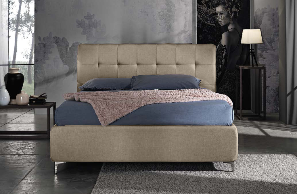 Offerta letto matrimoniale in tessuto, finitura Beige