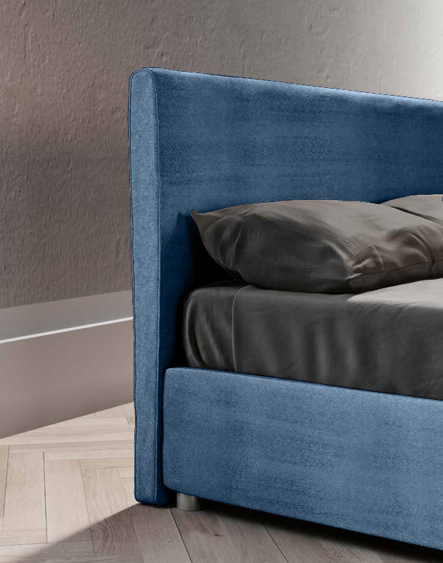 Letto matrimoniale king size tessuto Cobalto, sfoderabile, testata retrofinita