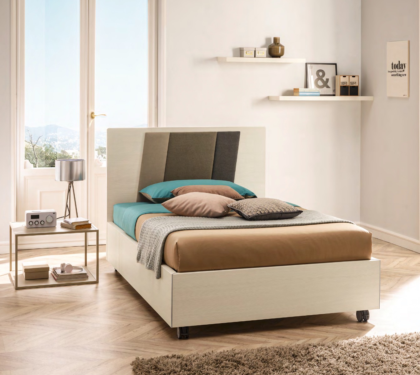 Letto una piazza e mezza con ruote, letto Clark Moretti Compact