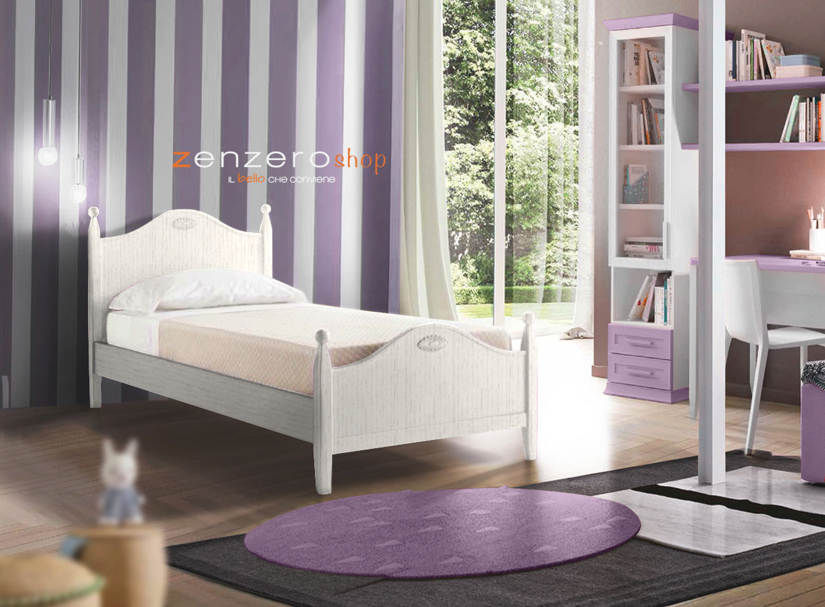 Letto singolo Diana con testata retrofinita in finitura Bucaneve