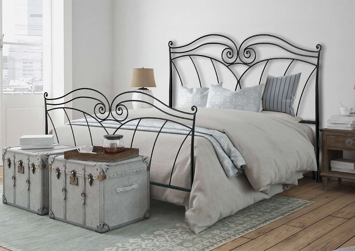 Letto matrimoniale Zircaloy in ferro, finitura Grafite