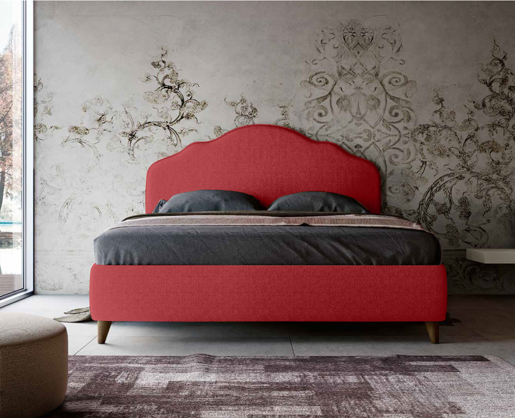 Letto matrimoniale con testata retrofinita, tessuto Rosso