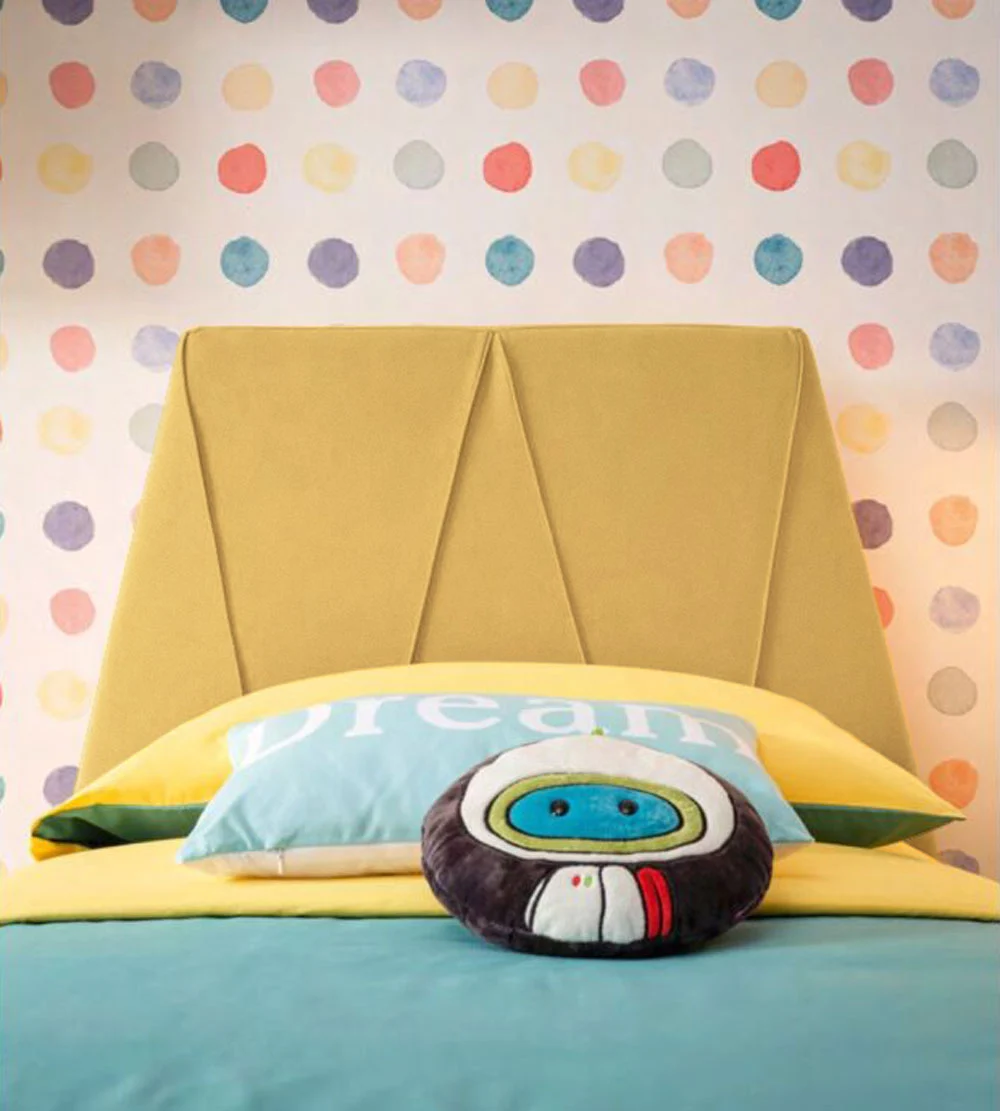 Letto singolo Peak Poly Moretti Compact in tessuto VL 21 con piedini Ocra