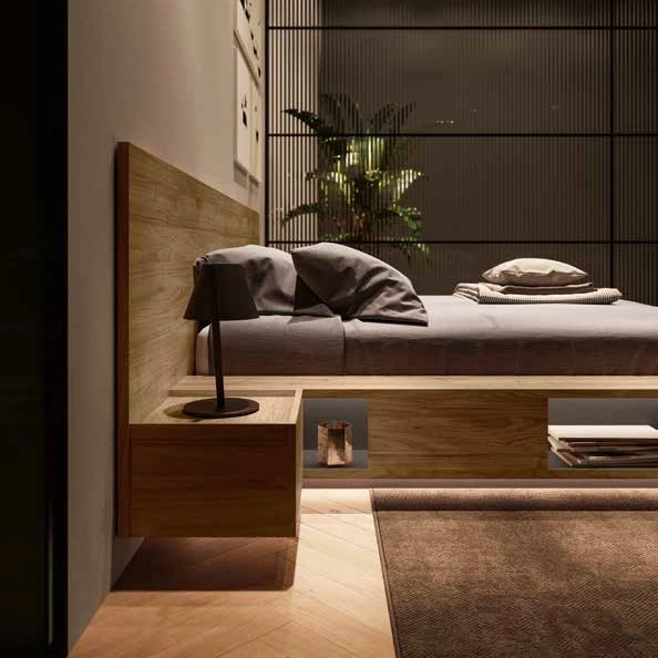 Letto matrimoniale con librerie integrate, , 160x190, Noce biondo e Bronzo