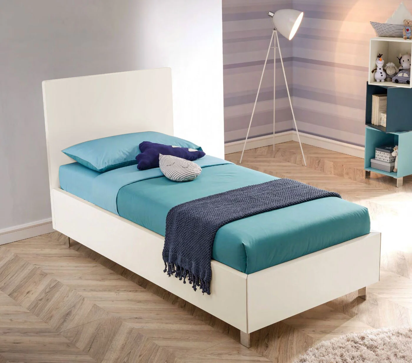 Letto singolo contenitore Plane Moretti Compact, finitura Bianco luce