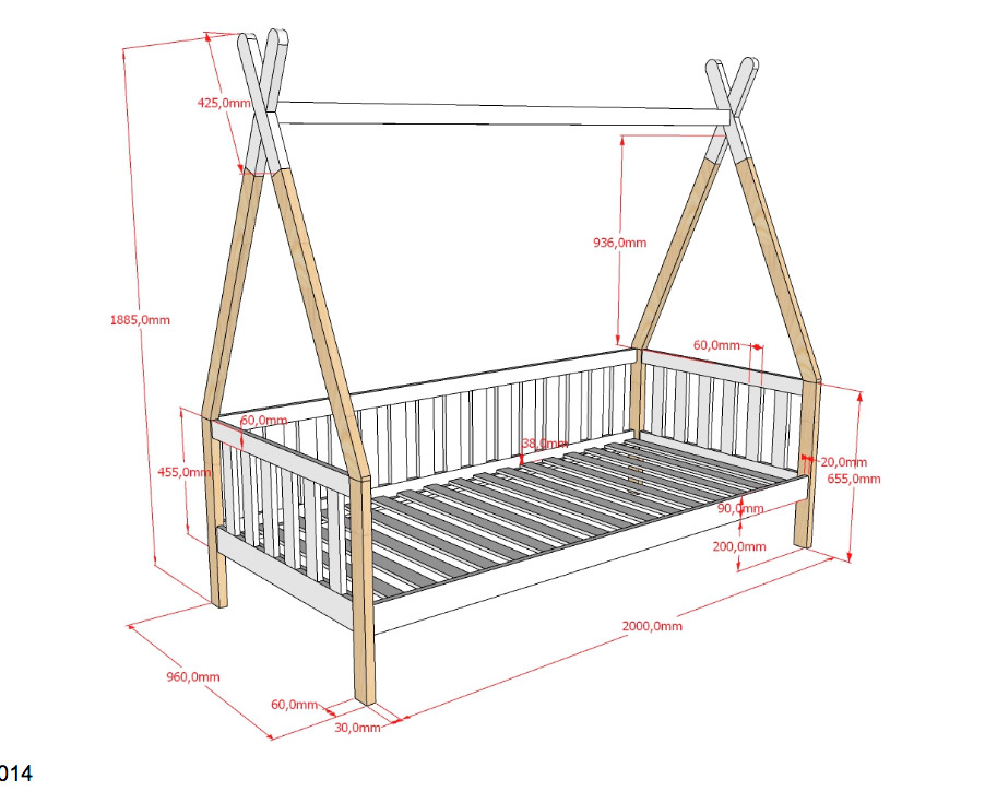 Divano letto  montessoriano per camerette in Pino naturale e Bianco laccato