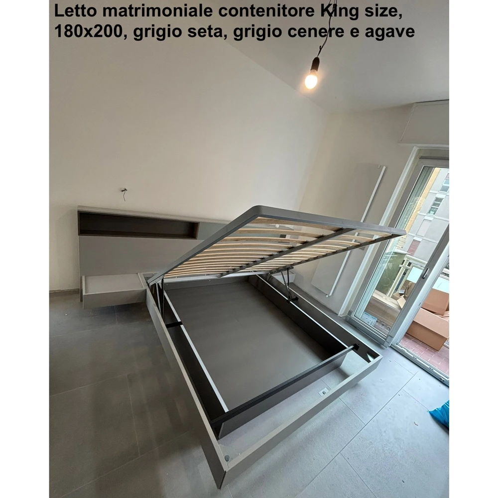 Letto matrimoniale contenitore King size, 180x200, blu petrolio e noce moro