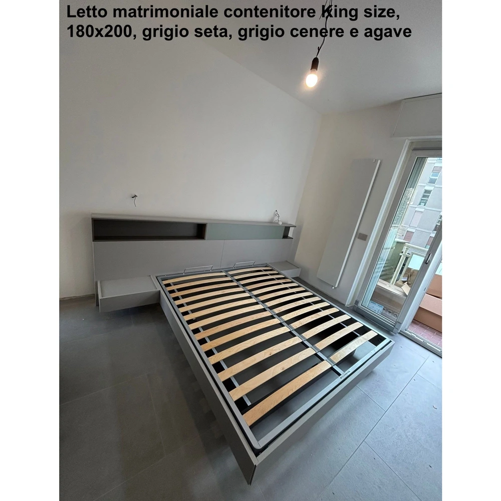 Letto matrimoniale contenitore King size, 180x200, blu petrolio e noce moro