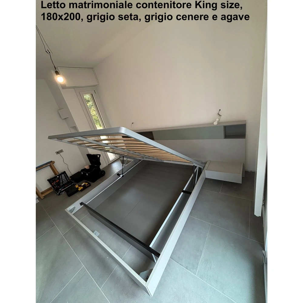 Letto matrimoniale contenitore King size, 180x200, blu petrolio e noce moro