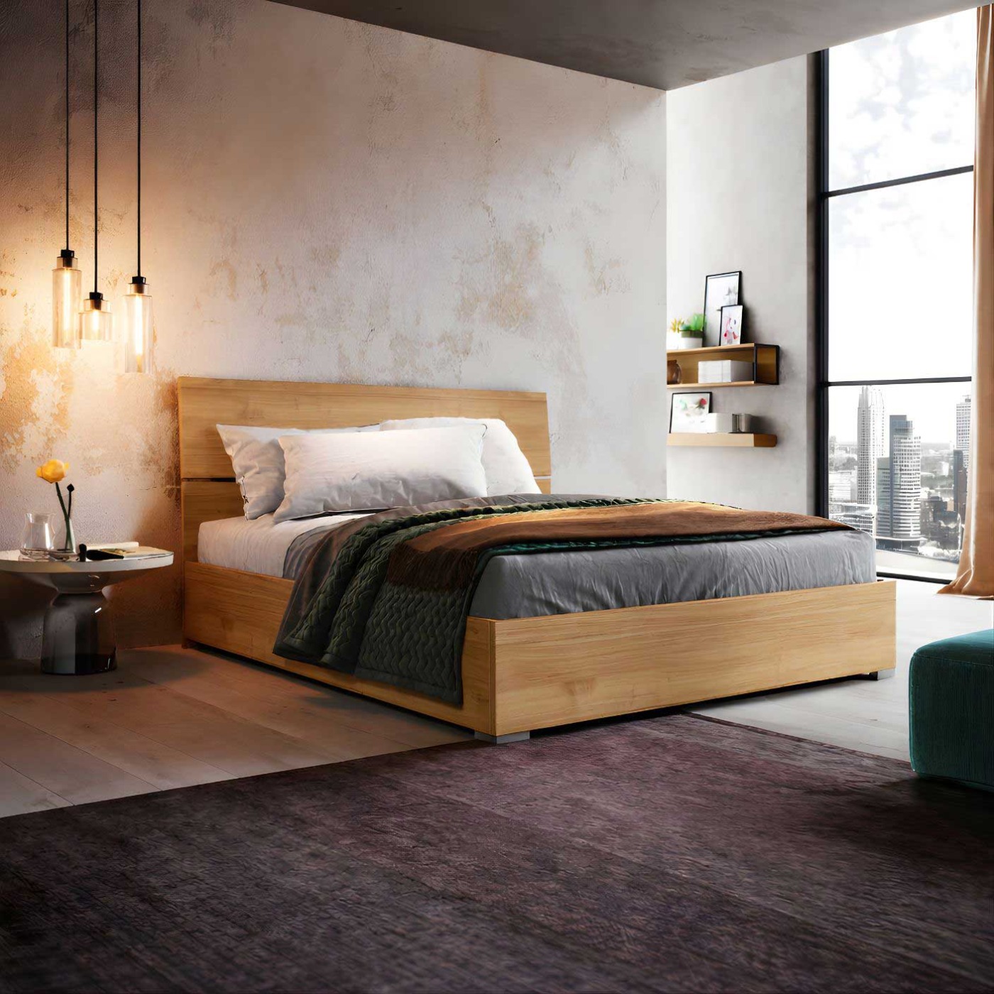 letto moderno noce biondo