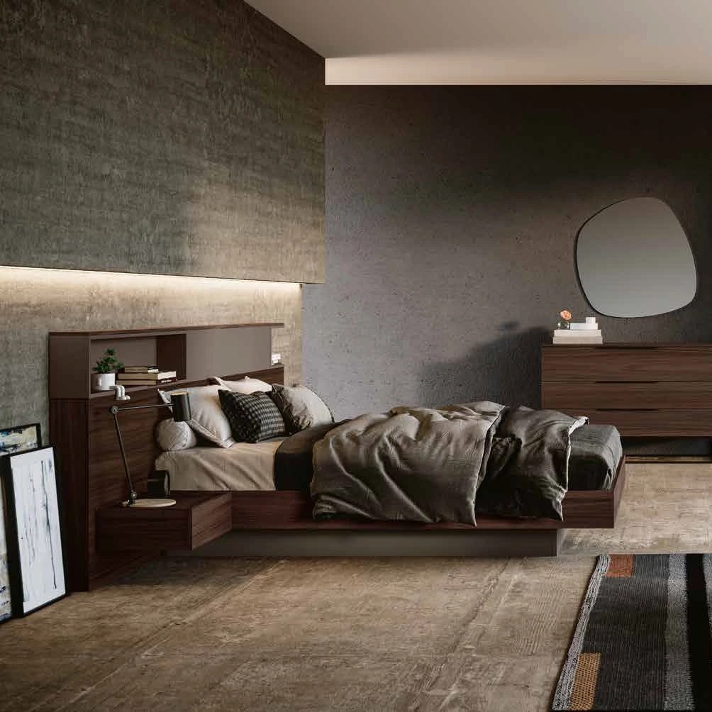 Letto matrimoniale contenitore, Bronzo e Noce moro, L.300