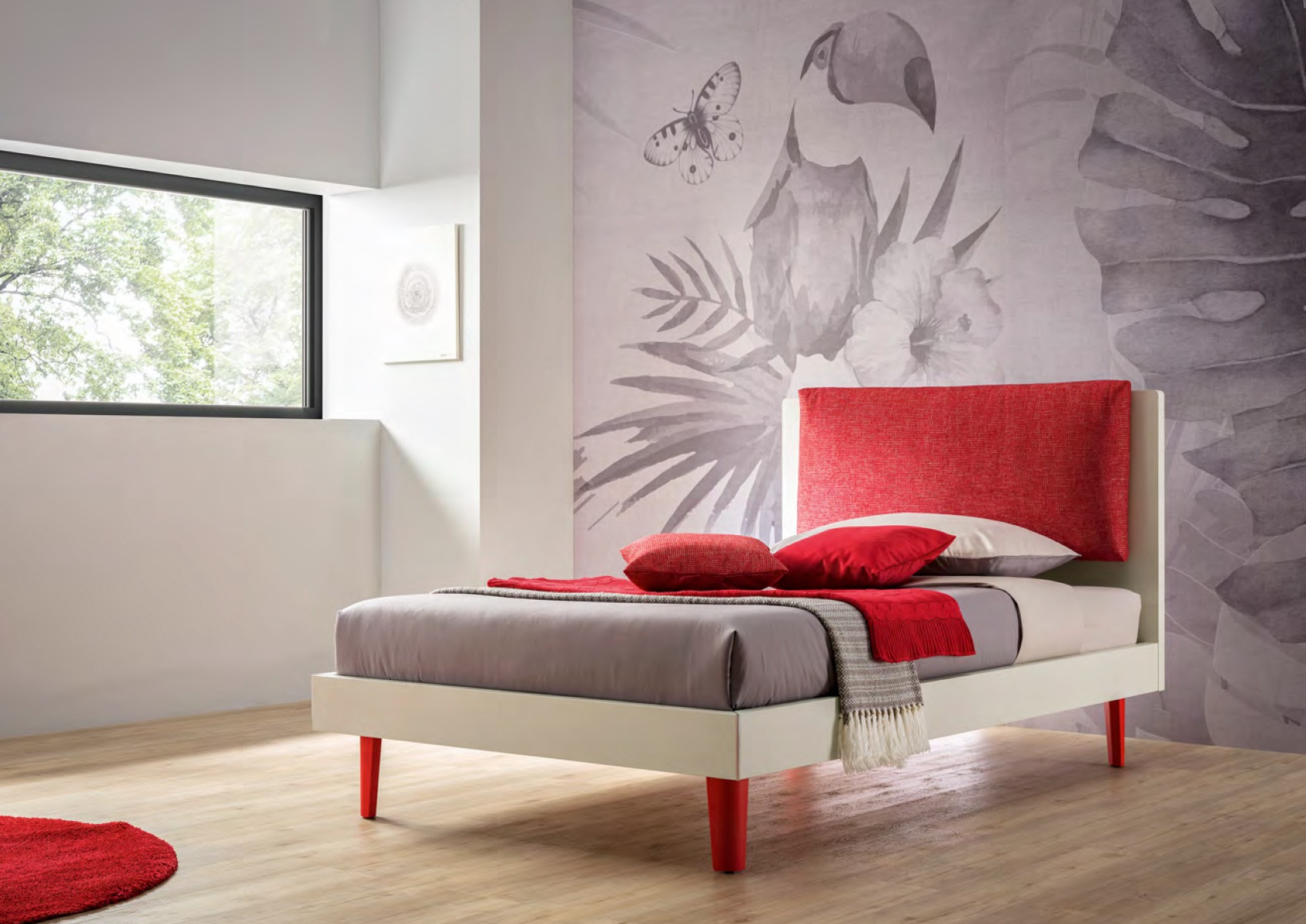 Letto 1 piazza e mezza Coral Moretti Compact, Quarzo con piedini Ciliegia