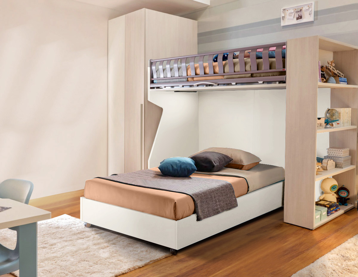 Letto sommier piazza e mezza con ruote, finitura Corda Zenzero Shop