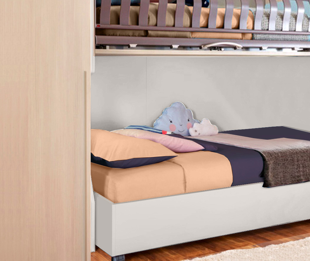 Letto sommier piazza e mezza con ruote, finitura Corda Zenzero Shop
