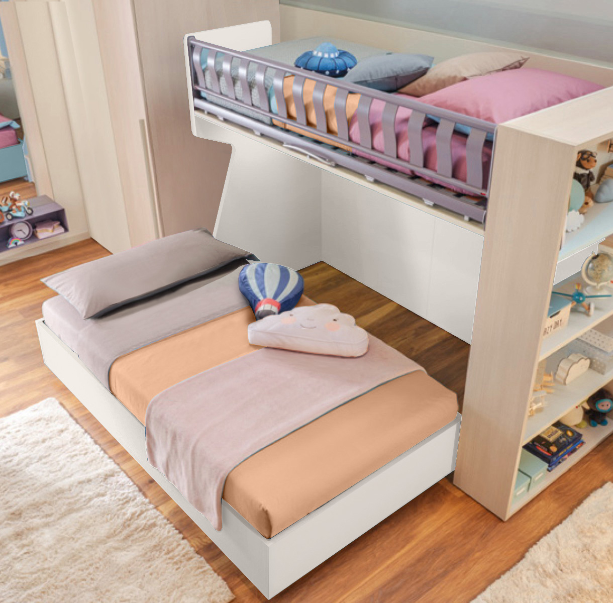 Letto sommier piazza e mezza con ruote, finitura Corda Zenzero Shop