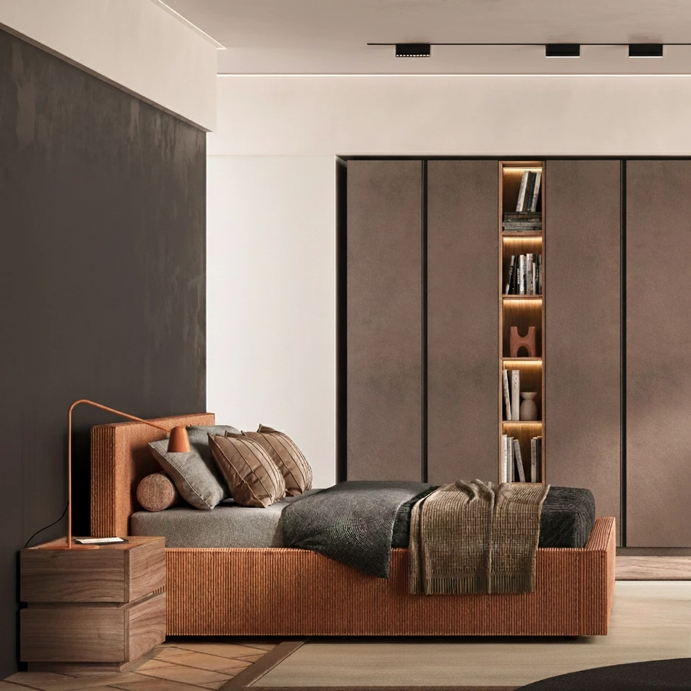 Letto matrimoniale Armonia, velluto a coste Terracotta, 160x195