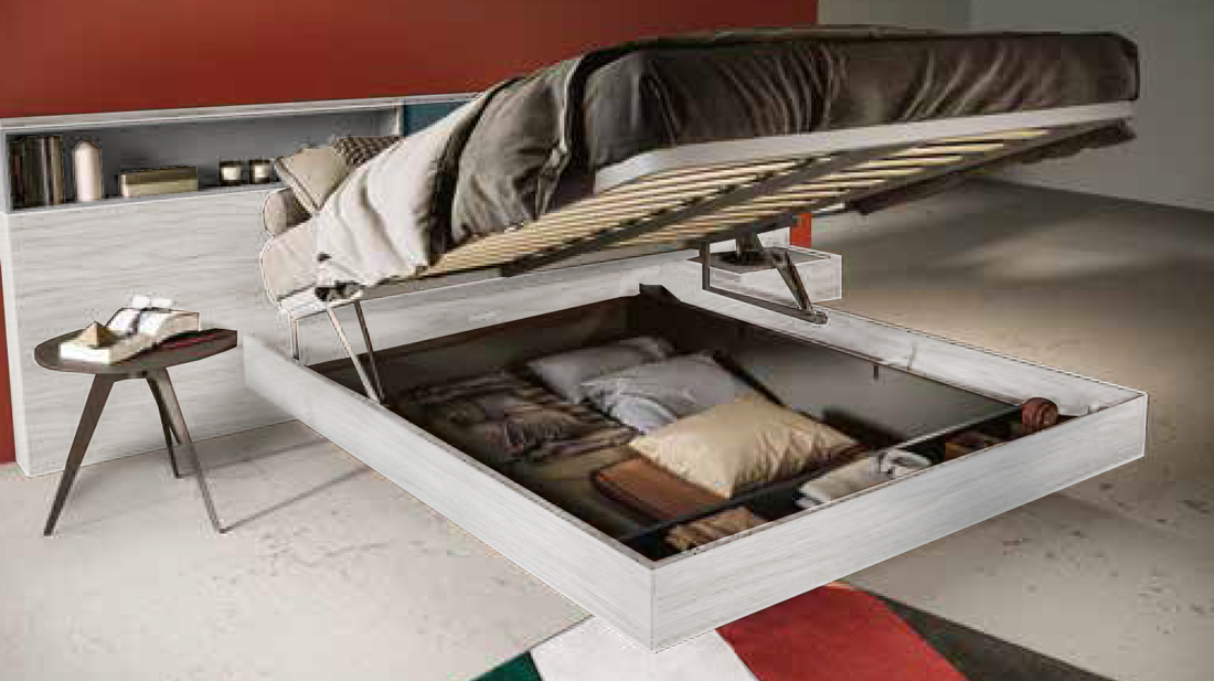 Letto matrimoniale Bianco altea, Petrolio e Grigio seta, 160 x 190, Made in Italy