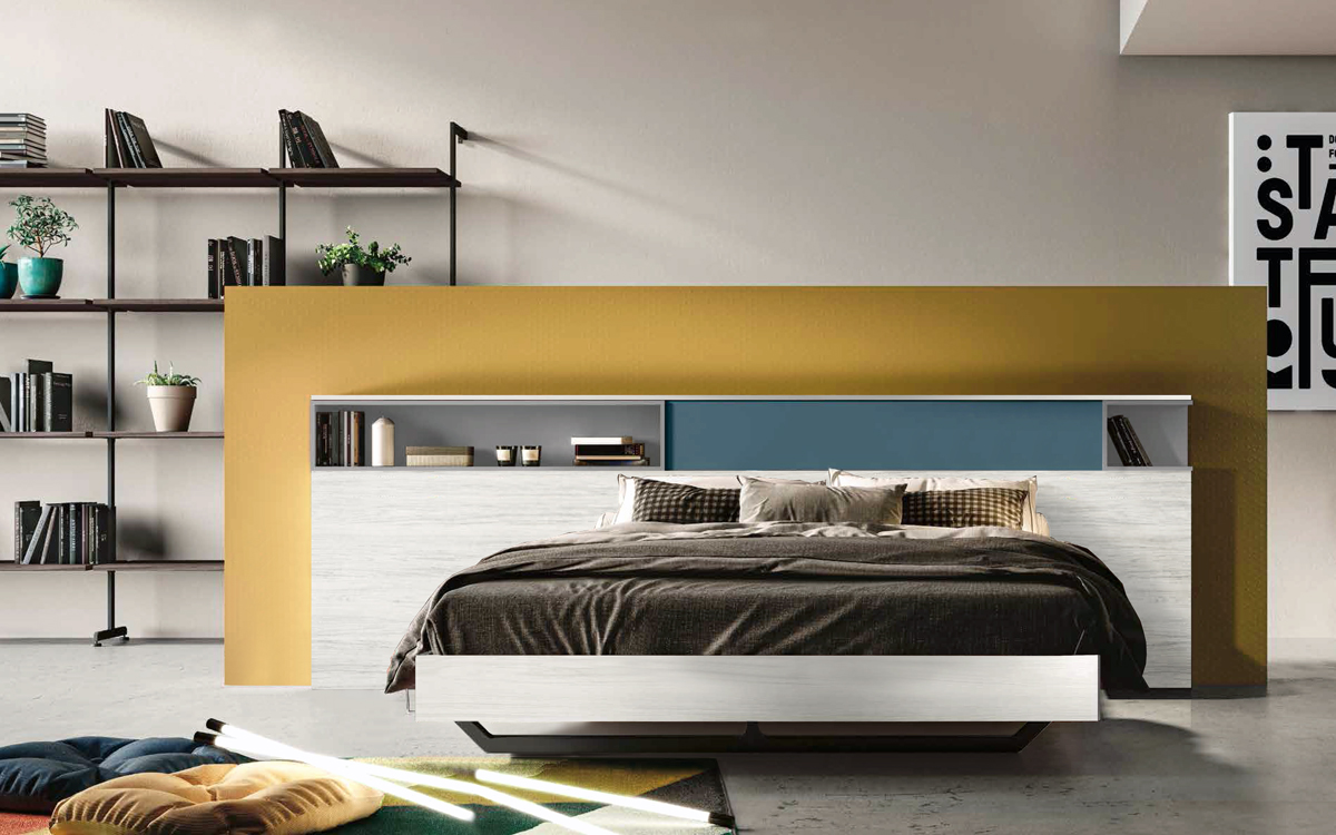 Letto matrimoniale Bianco altea, Petrolio e Grigio seta, 160 x 190, Made in Italy