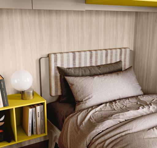 Cameretta a soppalco con armadio angolare, finitura Giallo cedro, Olmo natura, Visone