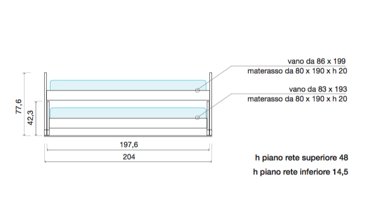 Cameretta a ponte rosa Peonia, Rosa antico e Bianco frassino, 2 posti letto