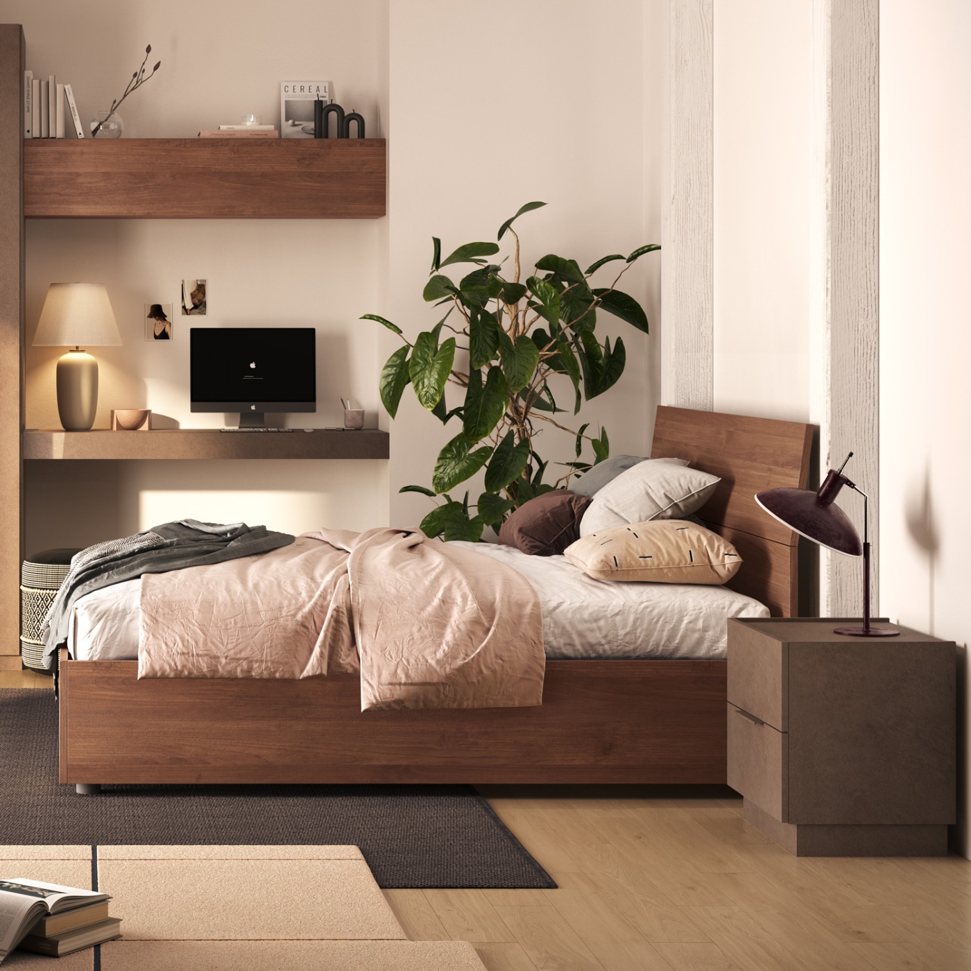 Letto matrimoniale moderno, finitura Mercure, 160x195