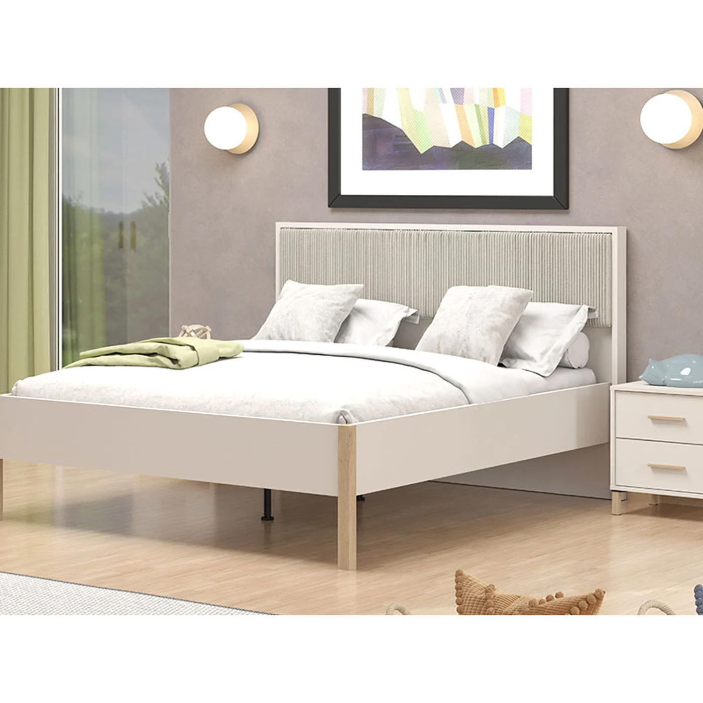 Nuovo letto effetto cannettato stampato in finitura Cashmere e Rovere