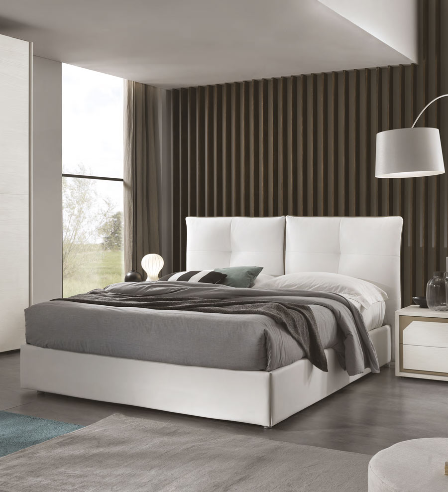 Camera da letto completa, finitura Olmo Bianco con dettagli Visone