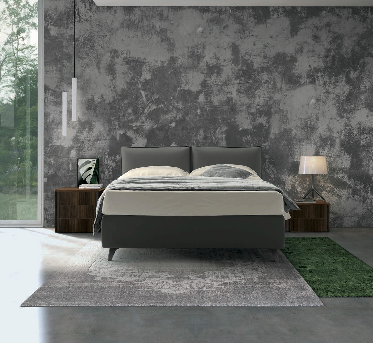 Letto ecopelle matrimoniale in finitura Elephant