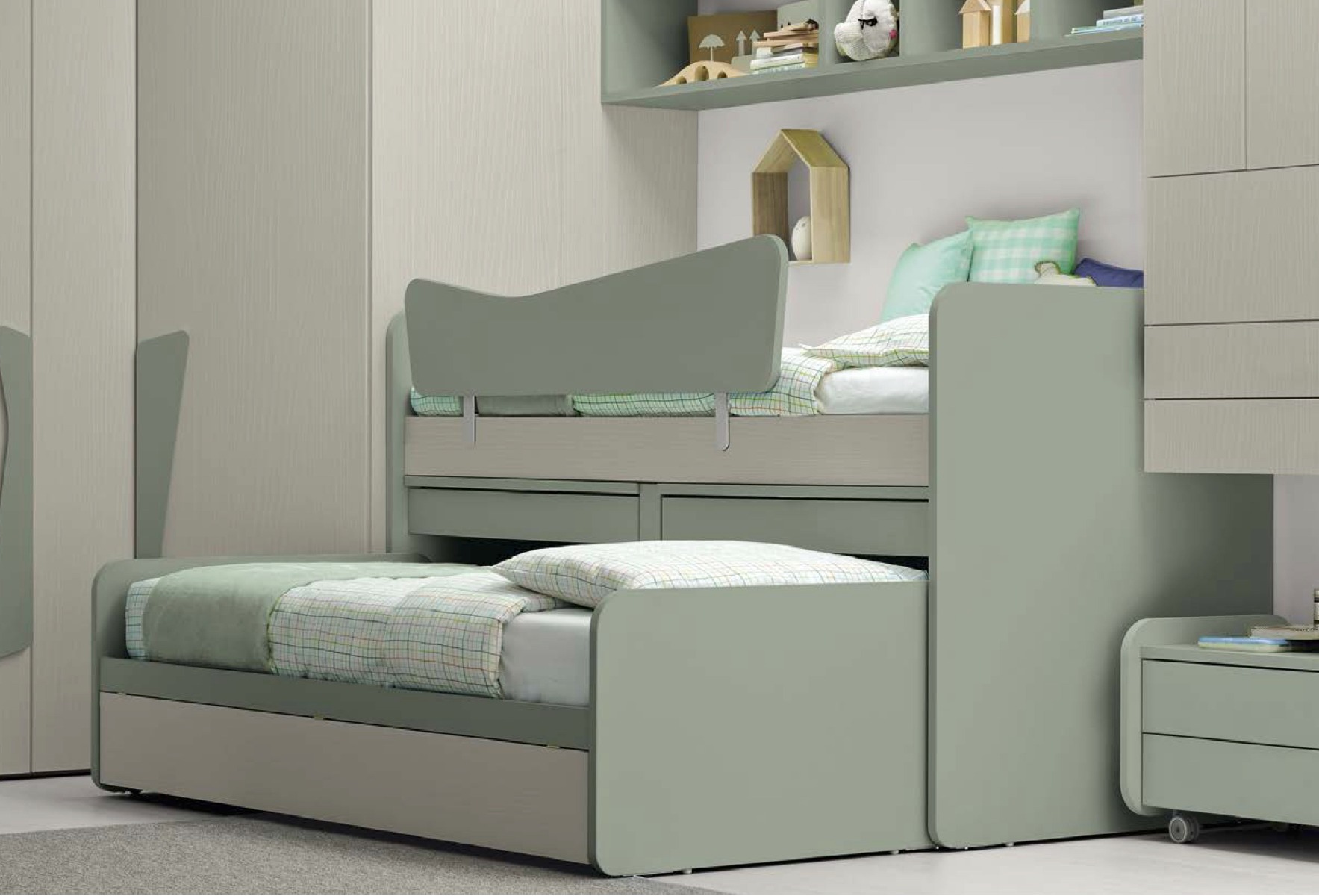 Letto multifunzionale 3 posti, finitura Rovere dorian e Agave