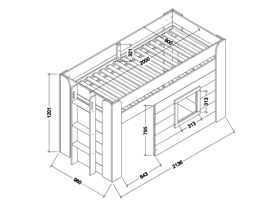 Letto soppalco bianco laccato per bambini