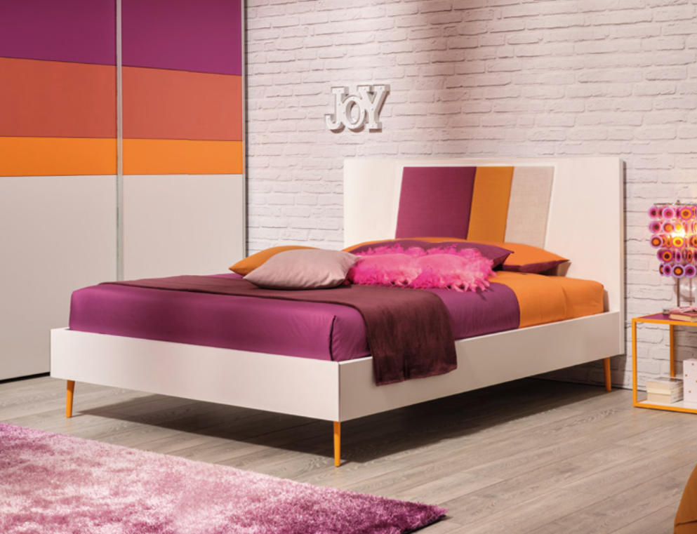 Letti 140x200 moderni, letto con dettaglio in testata, finitura Bianco luce