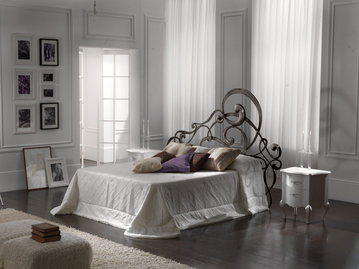 Letto in ferro matrimoniale, Marrone anticato Oro