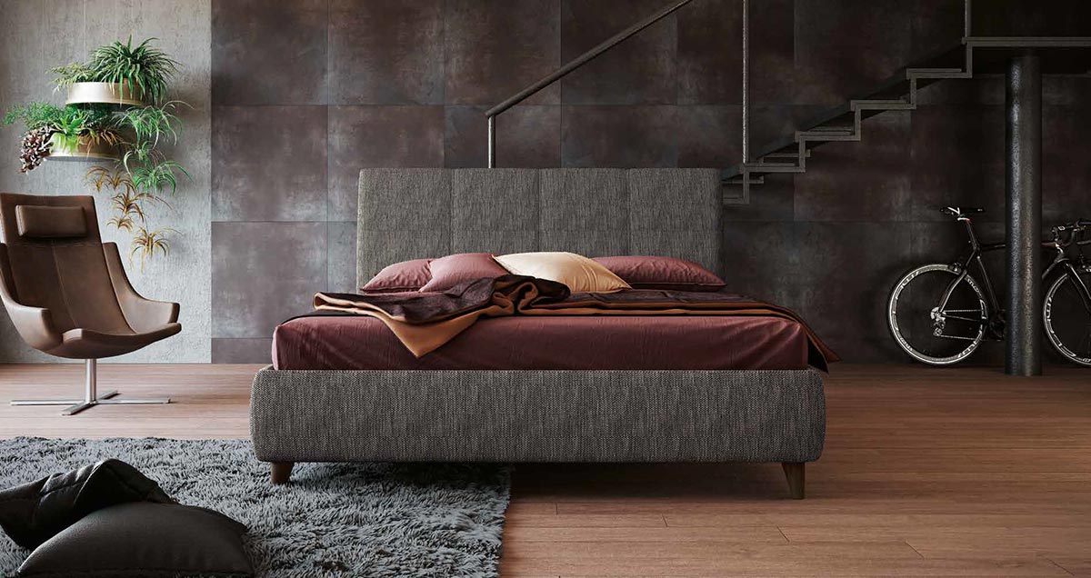 Letto matrimoniale tessuto spinato nero, testata retrofinita