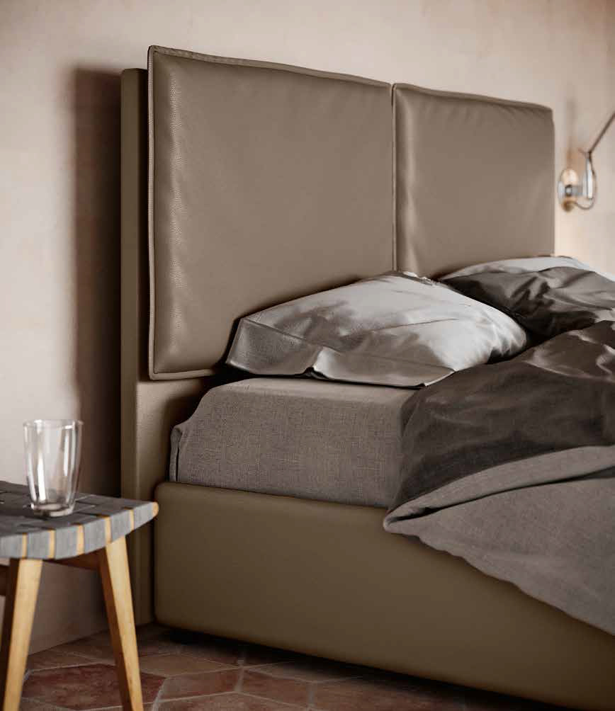 Letto contenitore ecopelle tortora, testata retrofinita