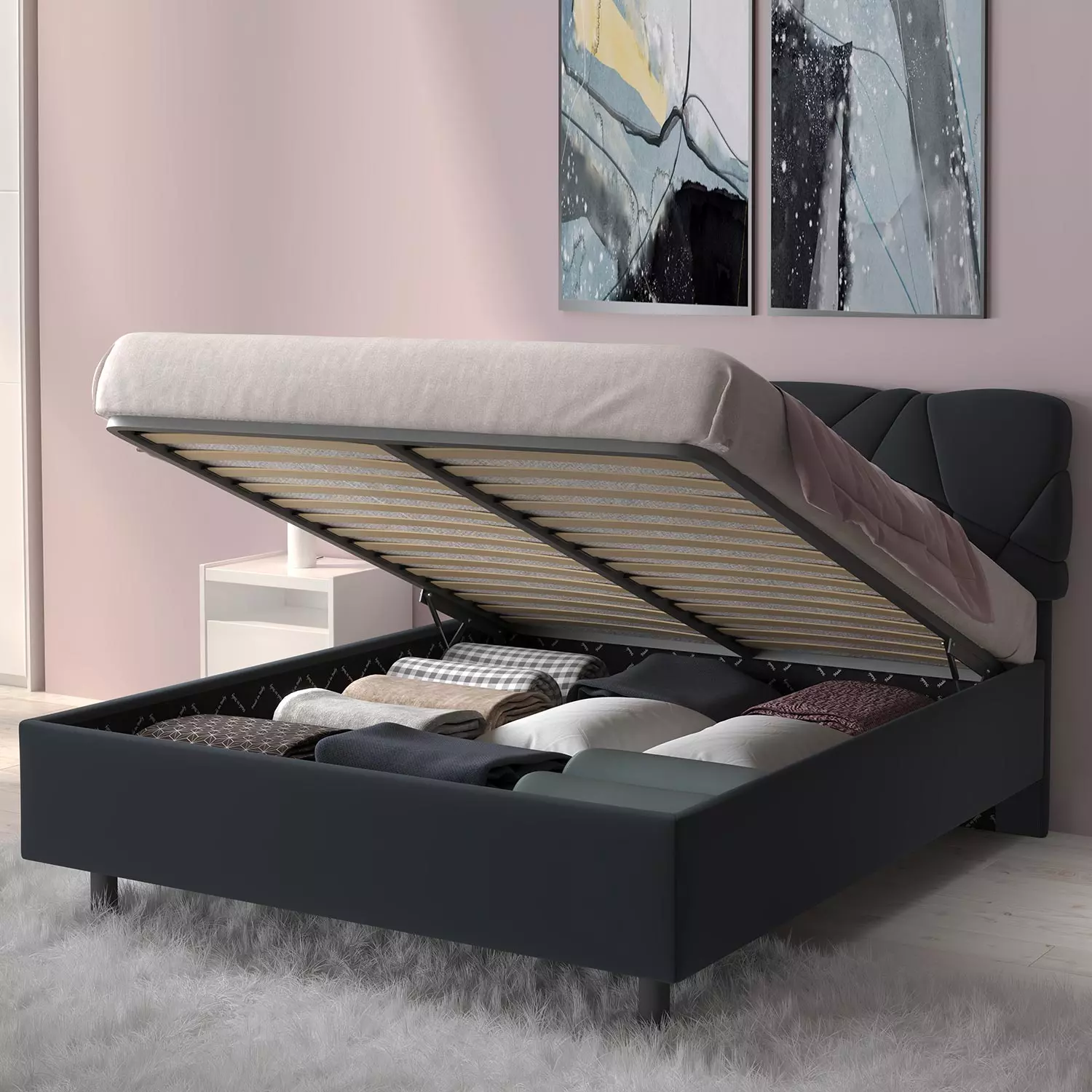 letto con box grigio scuro