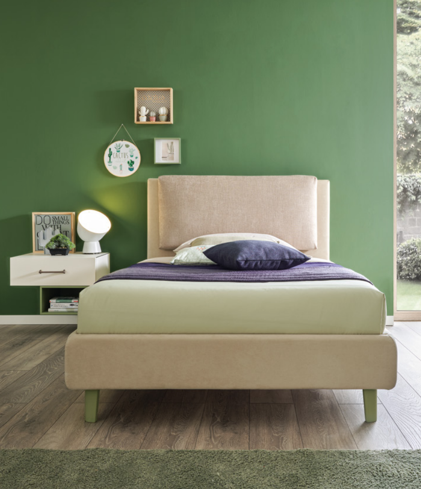 Letti piazza mezza Pillow Moretti Compact, finitura Duna e Cappuccino