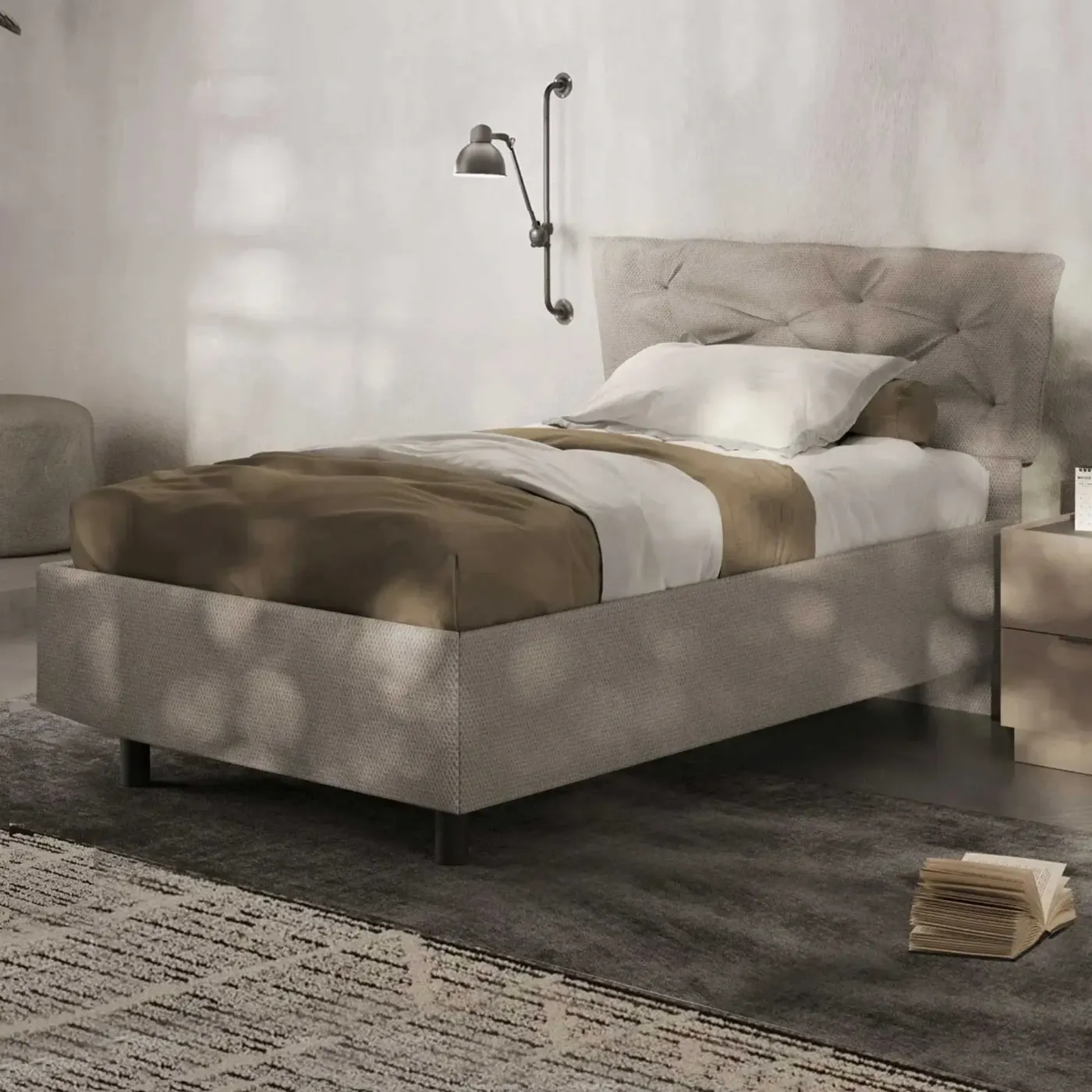 Camera ragazzi con letto piazza e mezza, armadio e comodino, Cadiz e Cashmere