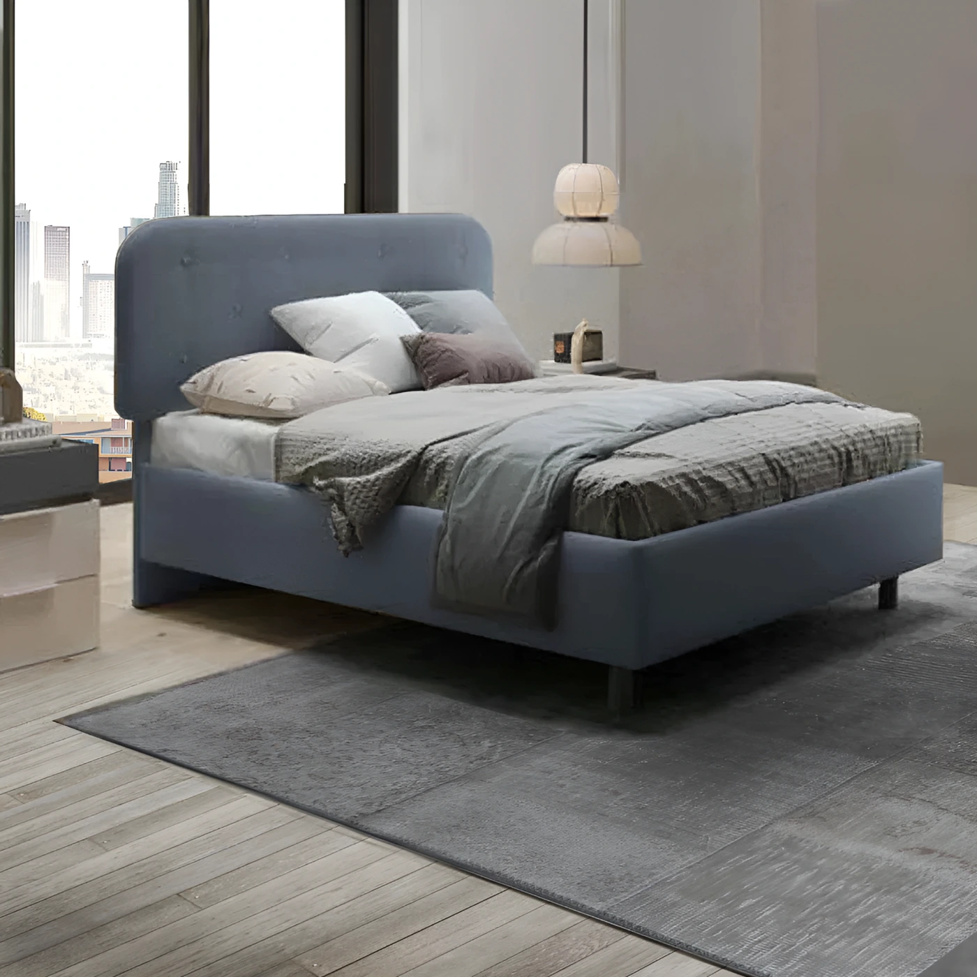 letto azzurro matrimoniale