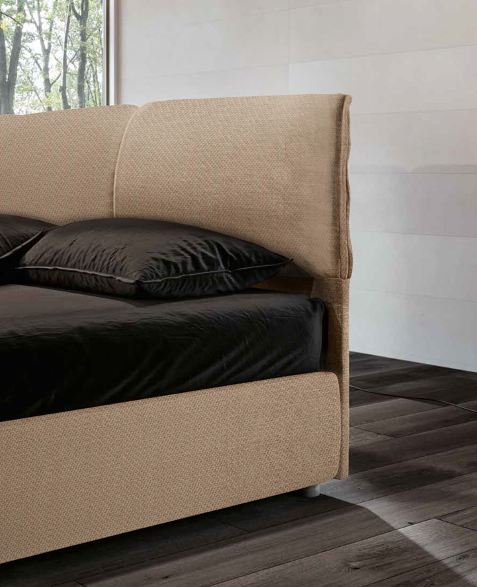 Letto matrimoniale sfoderabile, testata retrofinita tessuto Nocciola