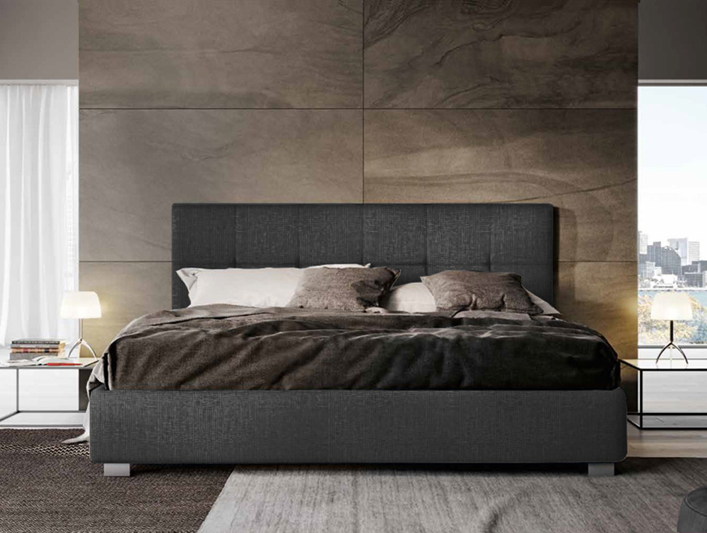 Letto king size matrimoniale Carbone imbottito, testata retrofinita