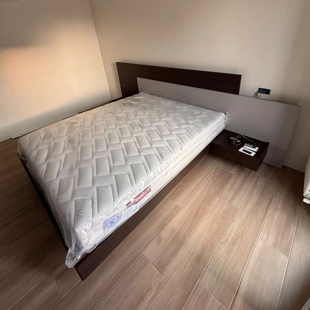 Letto matrimoniale contenitore, Orzo e Noce biondo, testiera riducibile