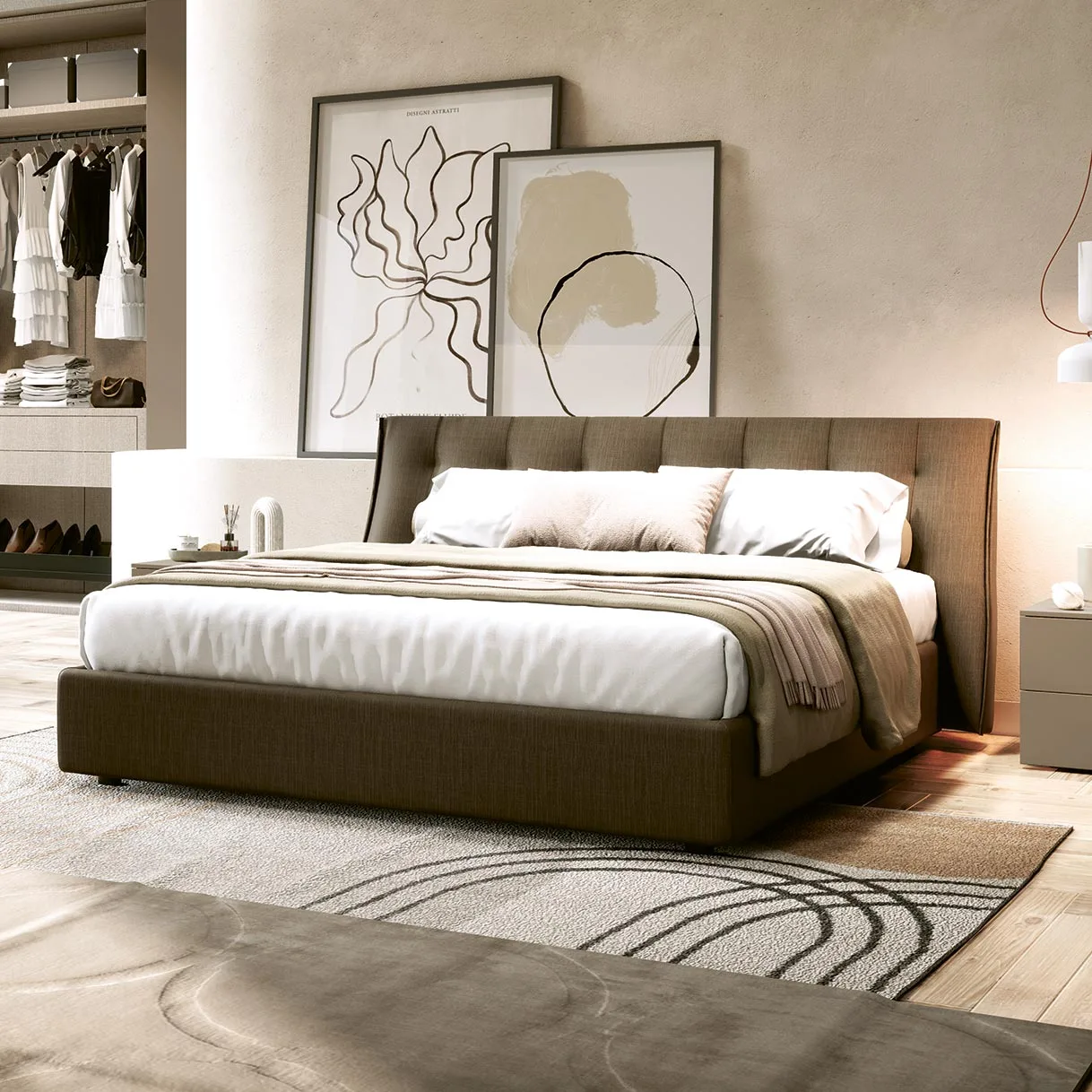 letto con cassettone marrone