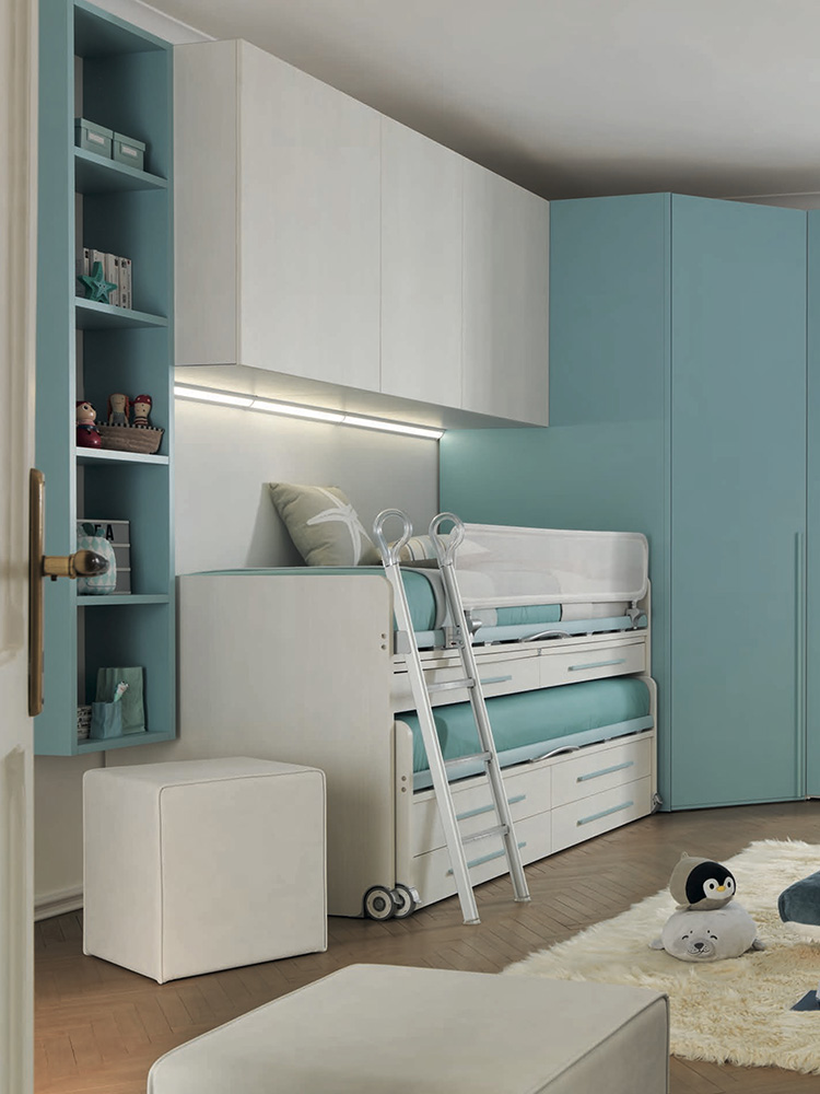 Letto multifunzionale Space con scrivania e cassetti, Moretti Compact